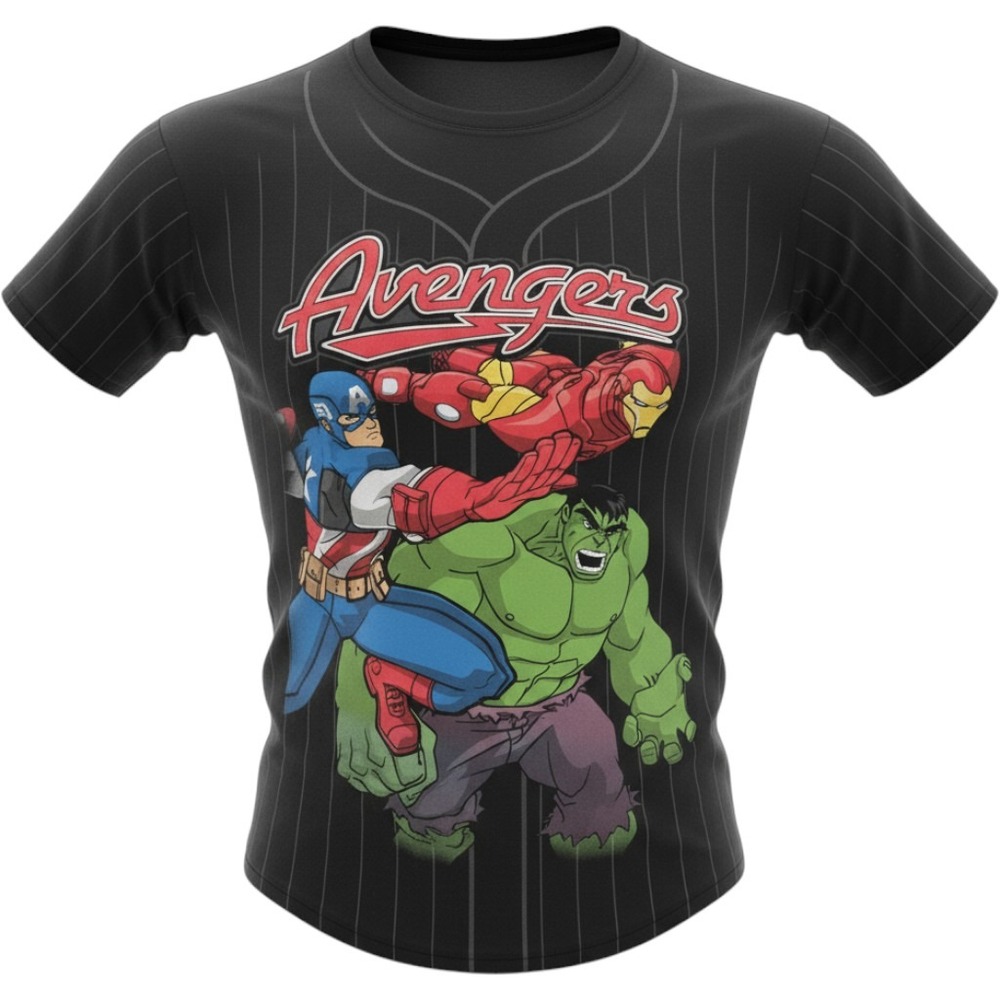 Marvel Avengers Assemble Boys XL 14-16 Black Pinstripe Hulk Iron Man T-Shirt